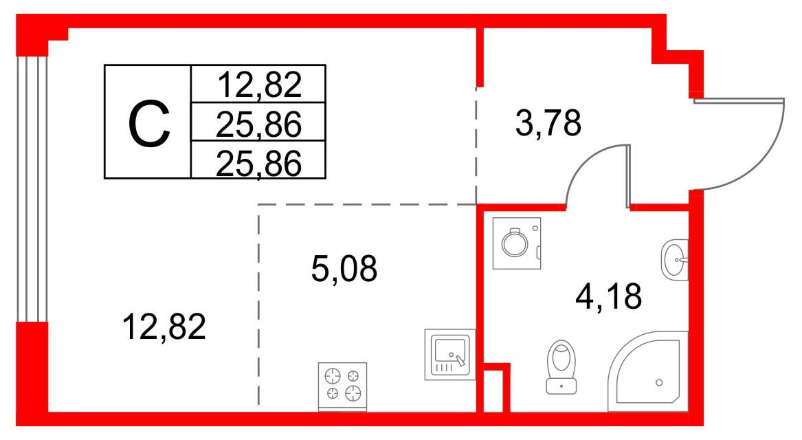 Студия 25 м2 в ЖК Кронфорт. Центральный корпус null этаж 1