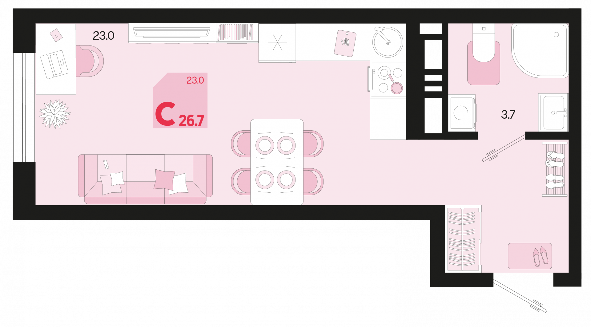 Студия 26.7 м2 в ЖК undefined корпус null этаж 17