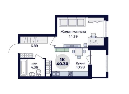 1-комнатная 37.2 м2 в ЖК undefined корпус null этаж 3