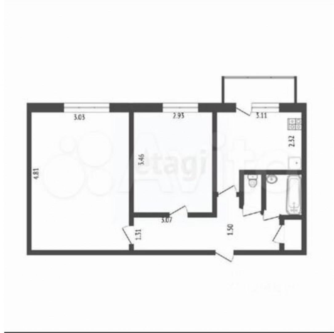 2-комнатная 44 м2 в ЖК undefined корпус null этаж 6