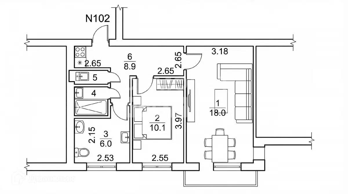 2-комнатная 46 м2 в ЖК undefined корпус null этаж 2