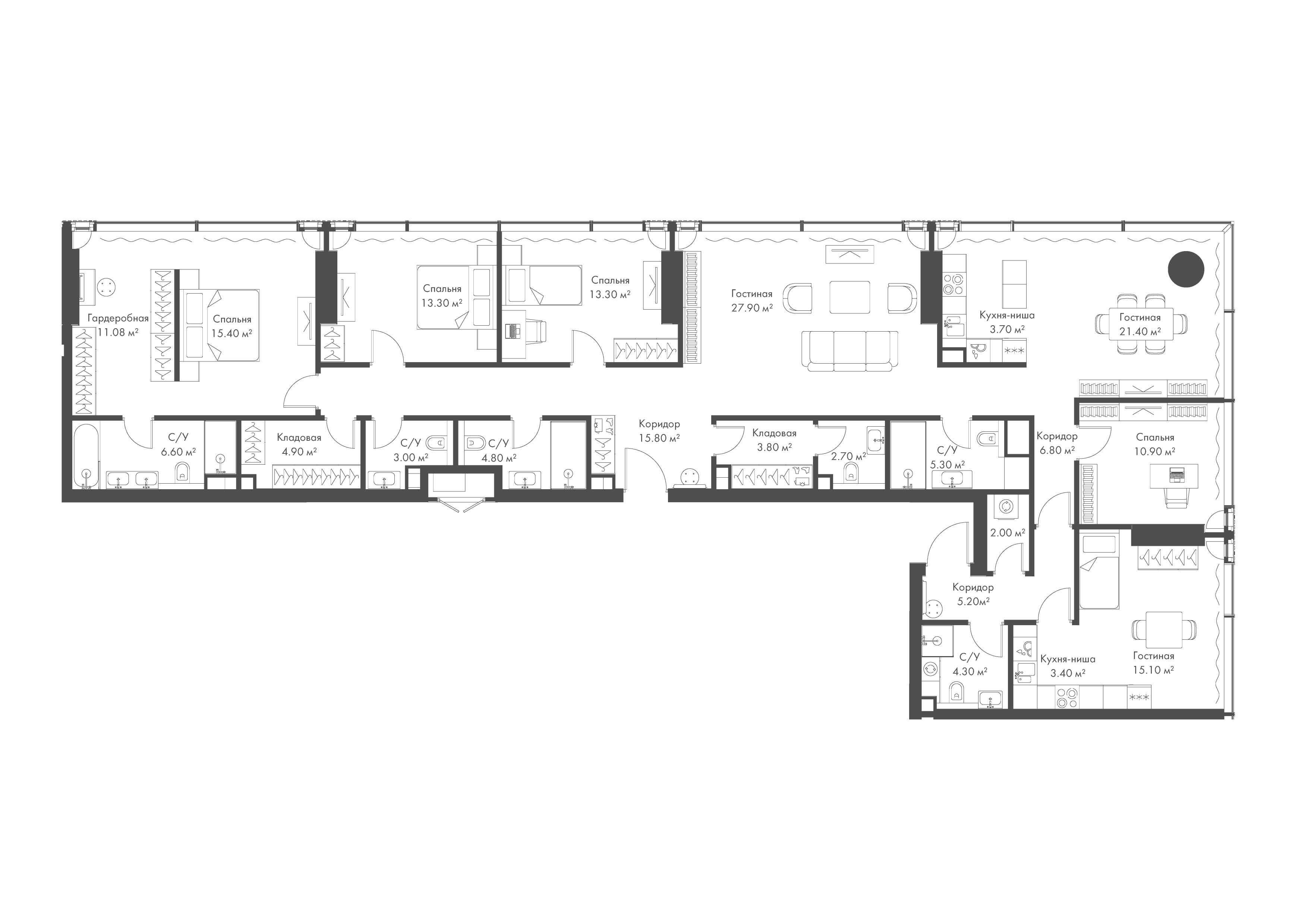 5-комнатная 201 м2 в ЖК SLAVA корпус null этаж 4