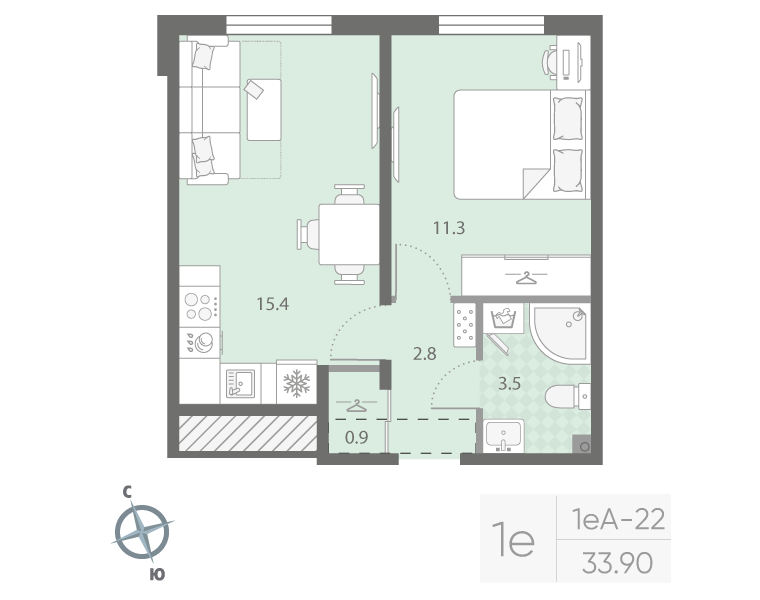 1-комнатная 33 м2 в ЖК Дыбенко Парк корпус null этаж 10