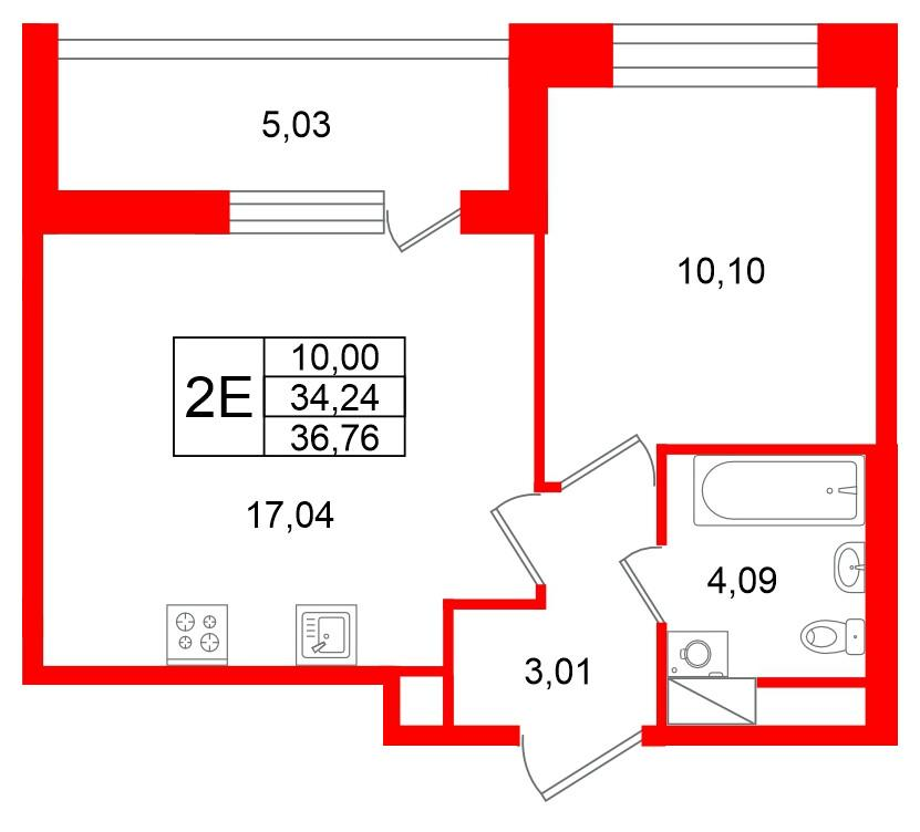 1-комнатная 34 м2 в ЖК Титул в Московском корпус null этаж 5