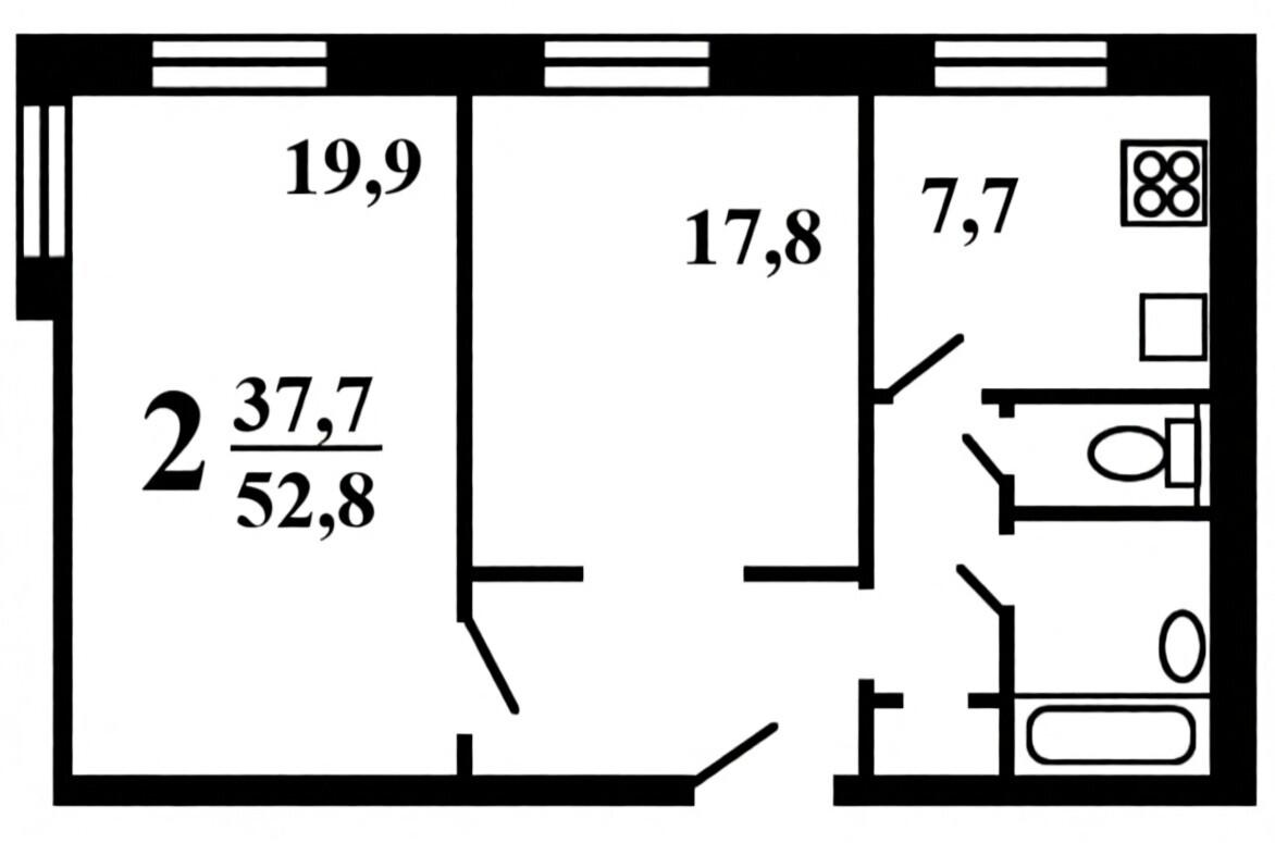2-комнатная 52.8 м2 в ЖК undefined корпус null этаж 4