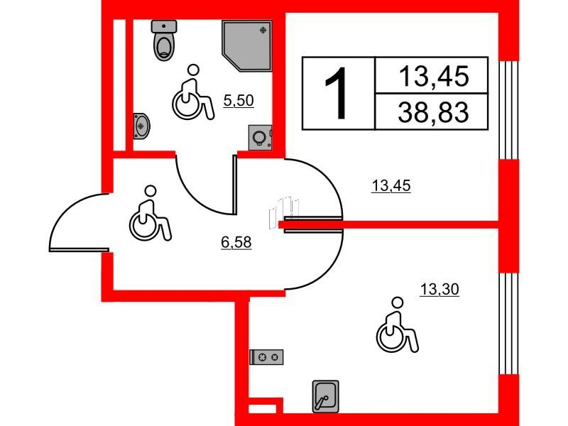1-комнатная 38 м2 в ЖК Avenue Apart Пулково корпус null этаж 3