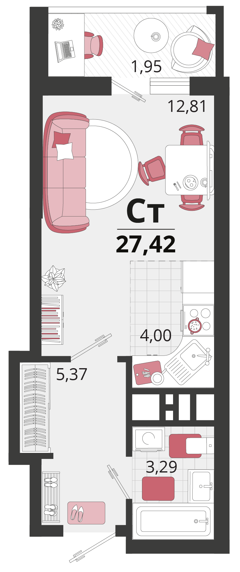 1-комнатная 27 м2 в ЖК Родные просторы корпус null этаж 10
