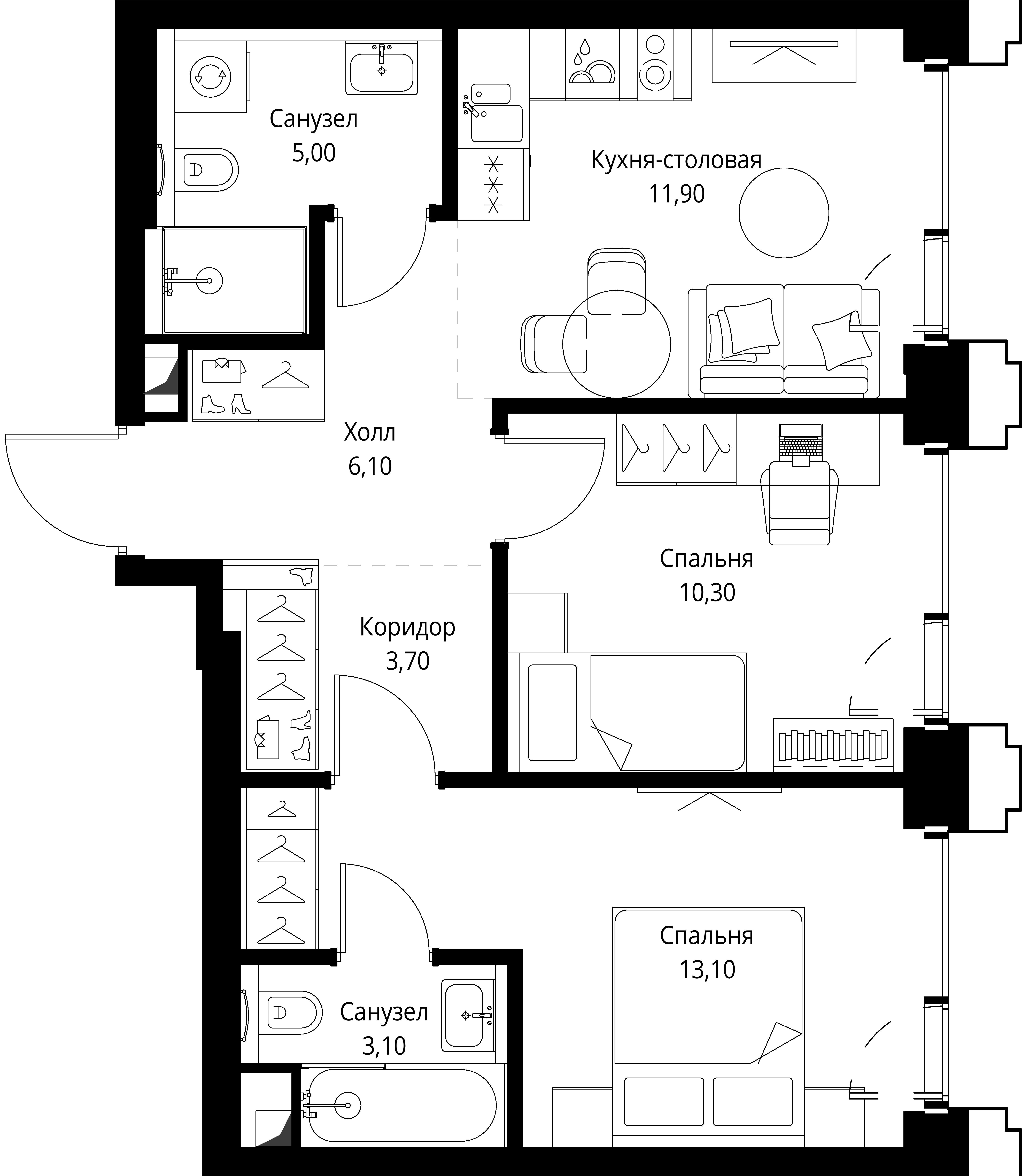 2-комнатная 54 м2 в ЖК СЕТ корпус null этаж 10