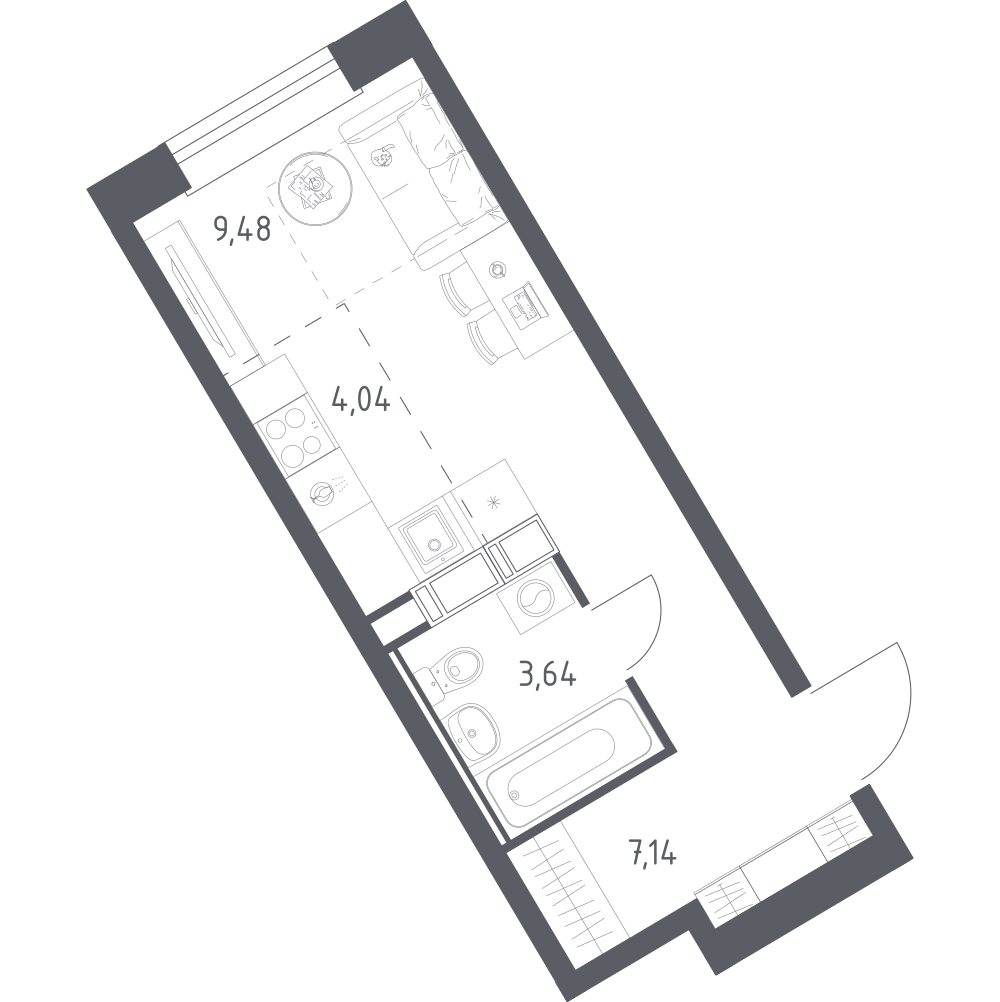 Студия 24 м2 в ЖК Эко Бунино корпус null этаж 3