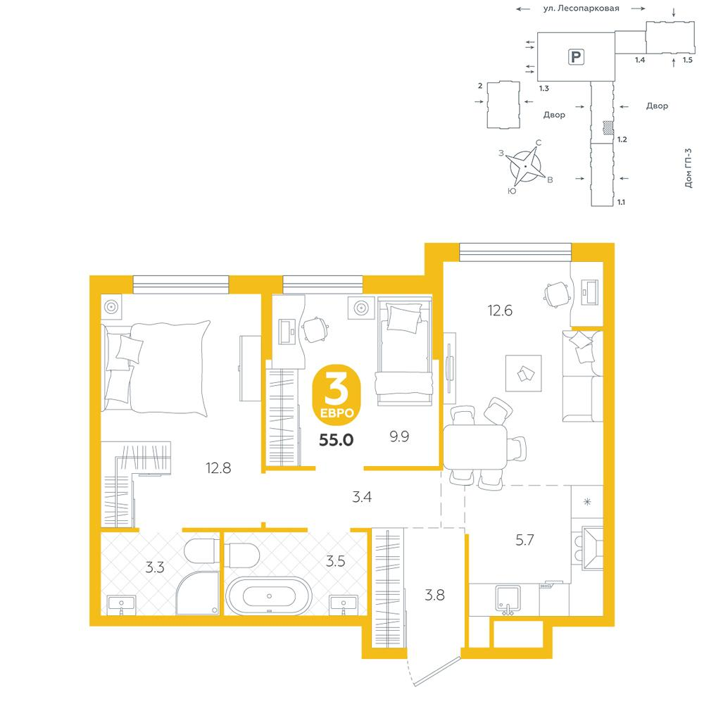 Студия 55 м2 в ЖК Чистые пруды корпус null этаж 10