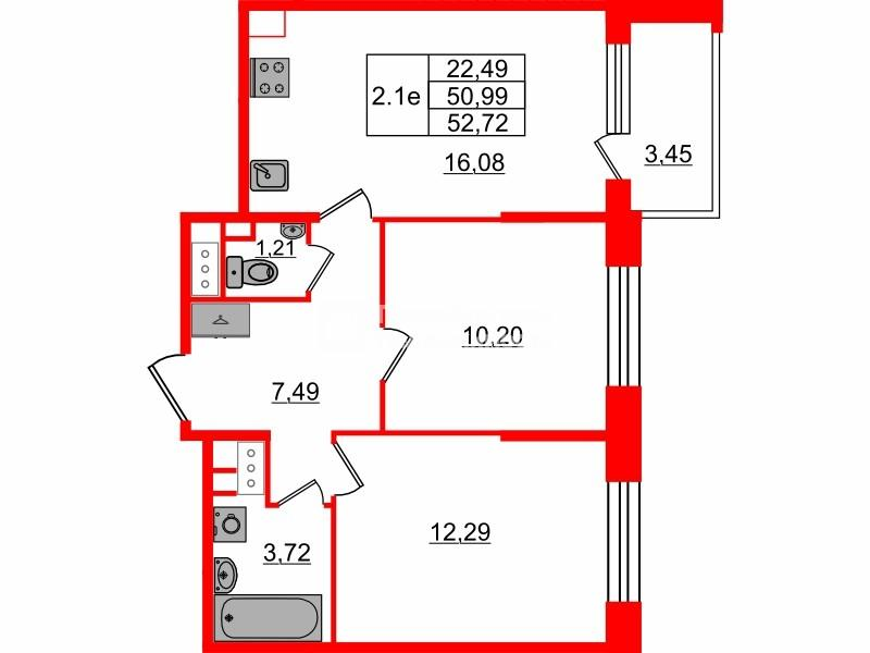 2-комнатная 50 м2 в ЖК Setl Лофт корпус null этаж 3