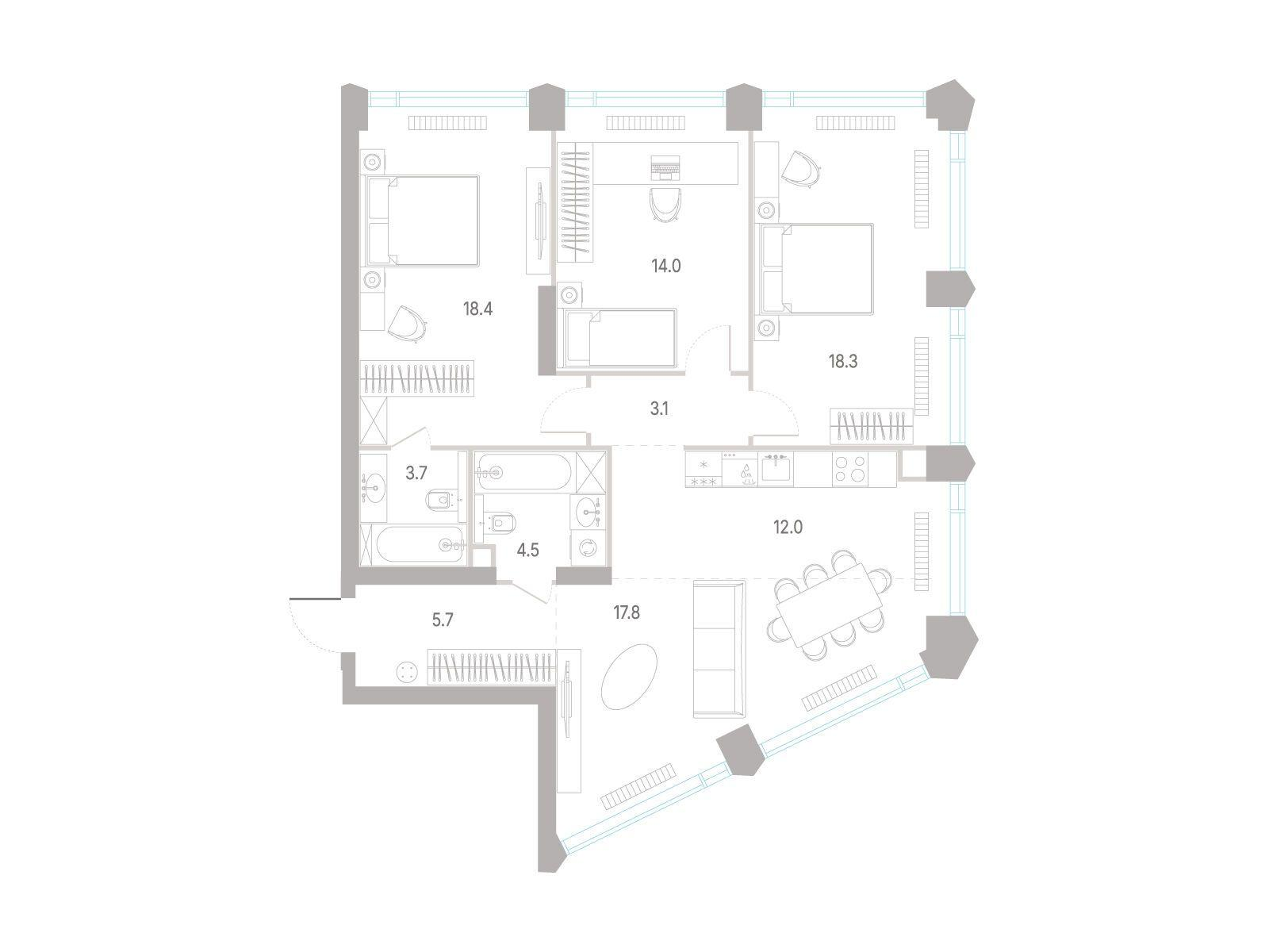 3-комнатная 97 м2 в ЖК КОД Сокольники корпус null этаж 15
