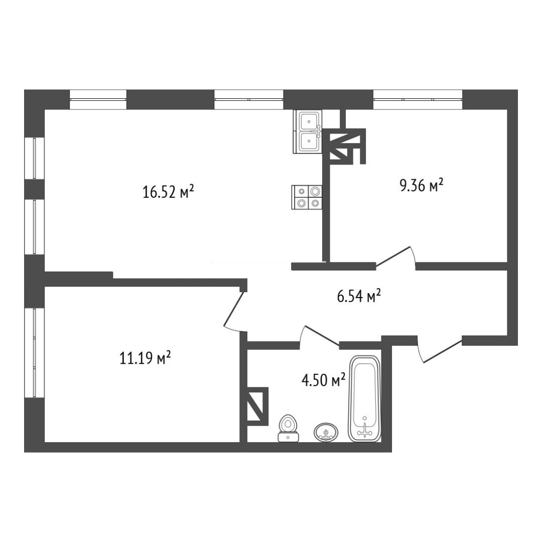 2-комнатная 47.4 м2 в ЖК undefined корпус null этаж 9
