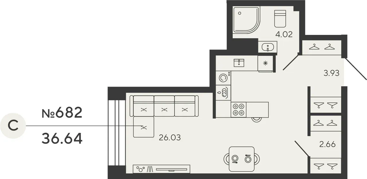 Студия 36 м2 в ЖК Bashni Element корпус null этаж 6