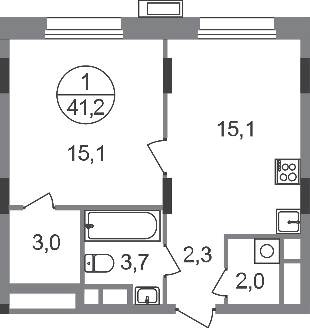 1-комнатная 41 м2 в ЖК Резиденции Сколково корпус null этаж 6