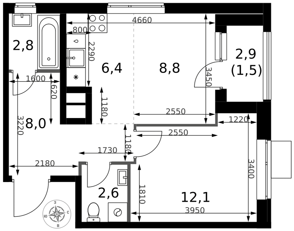 2-комнатная 42 м2 в ЖК 1-й Измайловский корпус null этаж 13