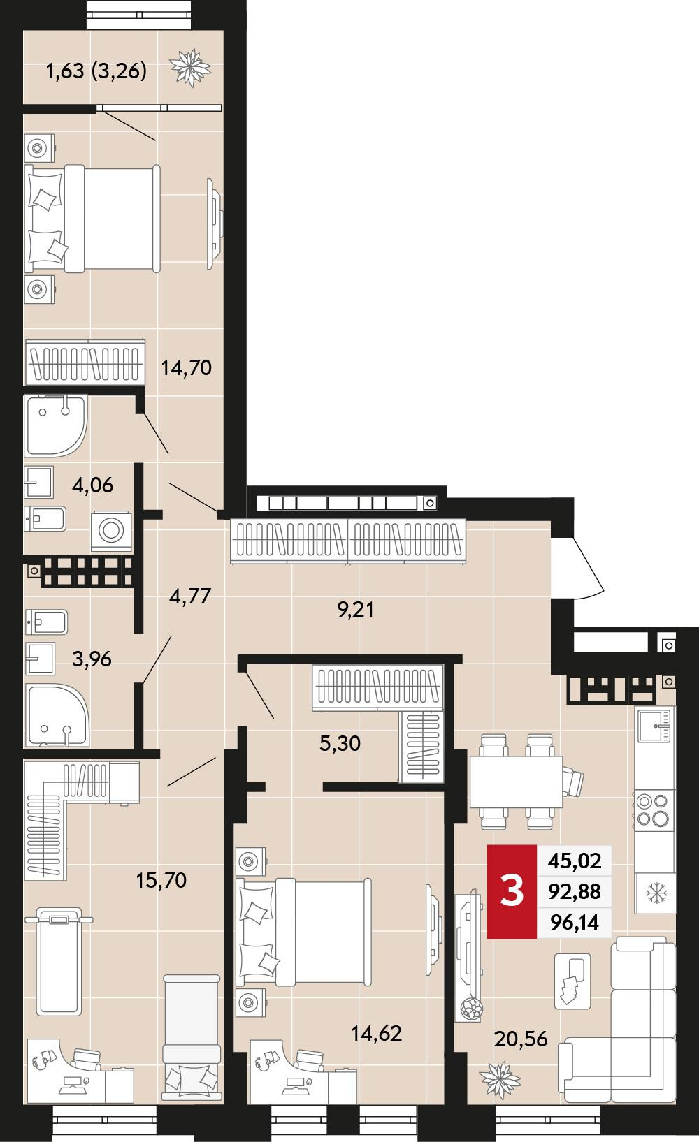 3-комнатная 96 м2 в ЖК Невский корпус null этаж 10