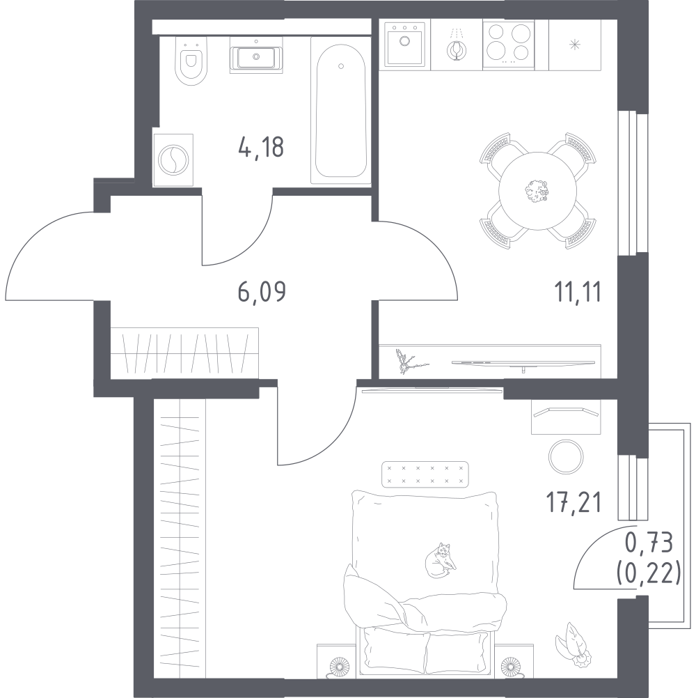 1-комнатная 38 м2 в ЖК Урбан Тау корпус null этаж 8