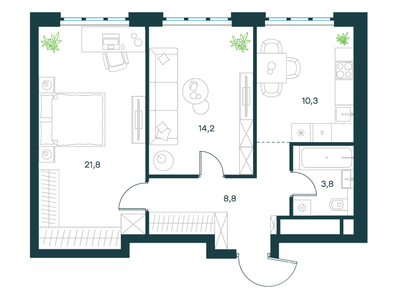 2-комнатная 58 м2 в ЖК Level Южнопортовая корпус null этаж 46