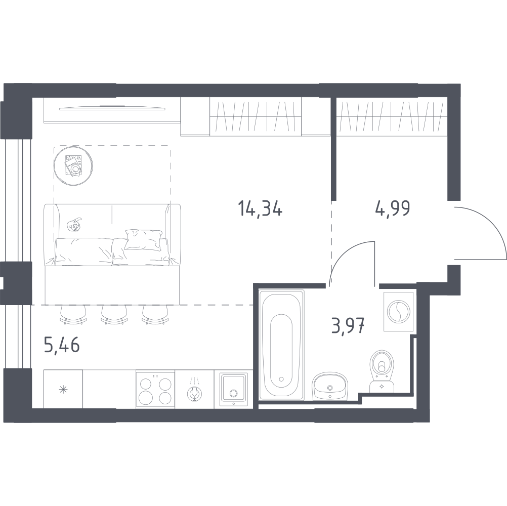 Студия 28 м2 в ЖК Рябиновая Роща корпус null этаж 15