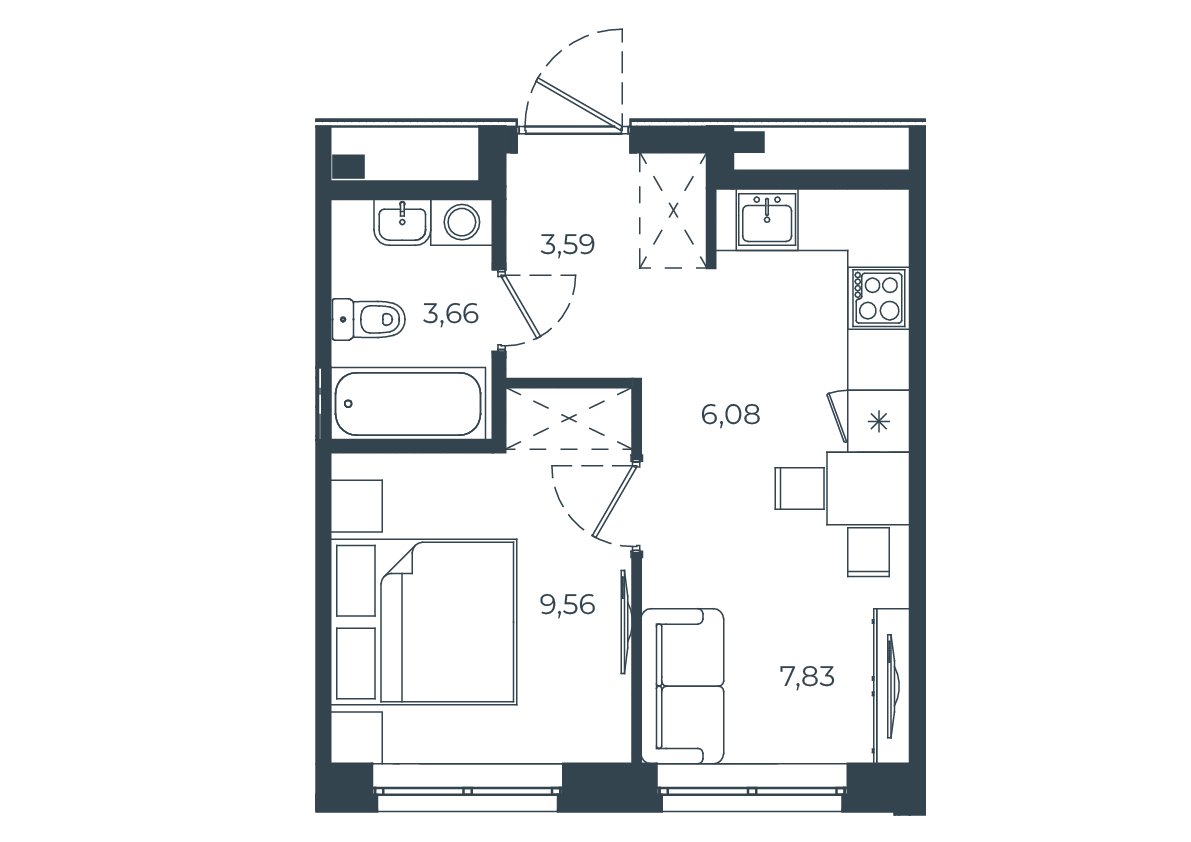 1-комнатная 30 м2 в ЖК РАЗУМ в Академическом корпус null этаж 15