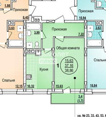 1-комнатная 37 м2 в ЖК undefined корпус null этаж 14