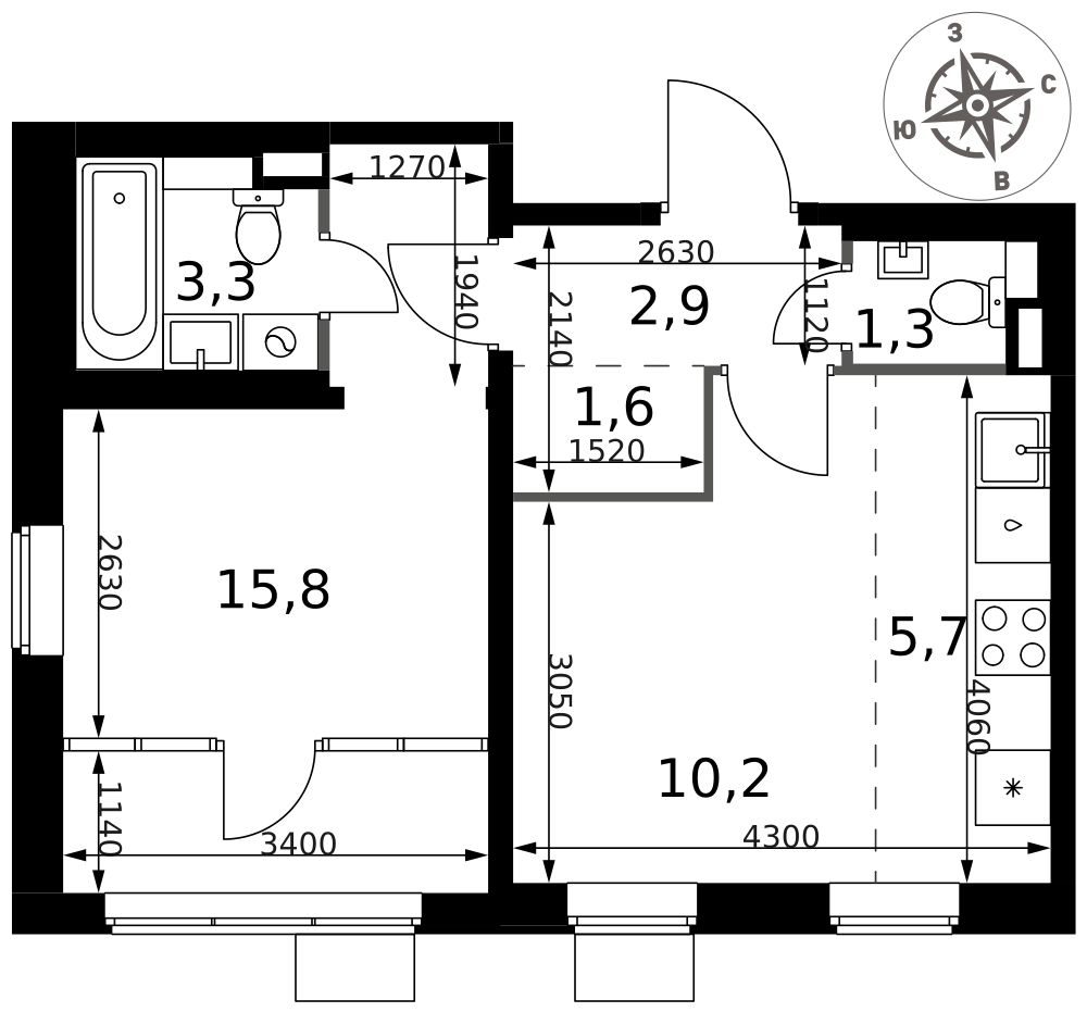 2-комнатная 40 м2 в ЖК 1-й Химкинский корпус null этаж 3