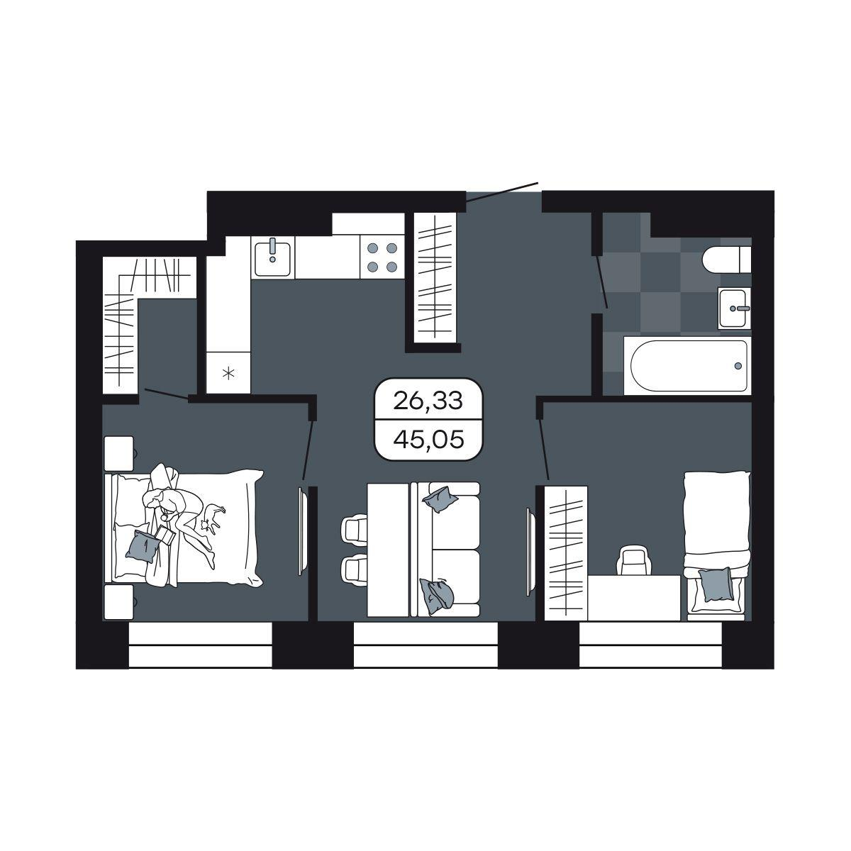 Студия 45 м2 в ЖК Парк Авеню корпус null этаж 11