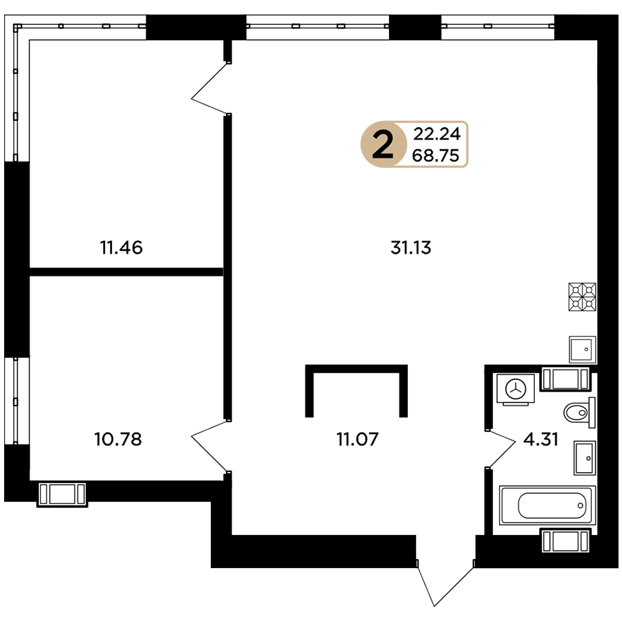 2-комнатная 68 м2 в ЖК Легенда корпус null этаж 3