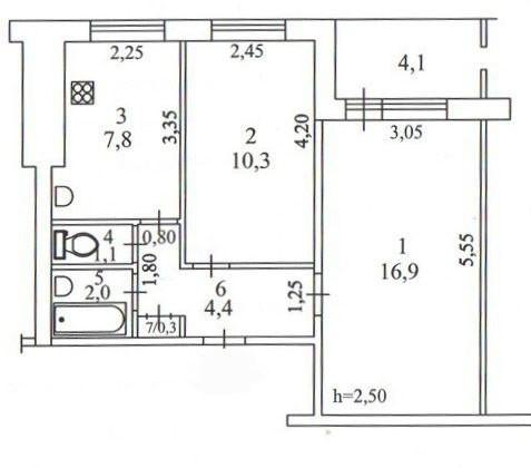 2-комнатная 42.8 м2 в ЖК undefined корпус null этаж 4