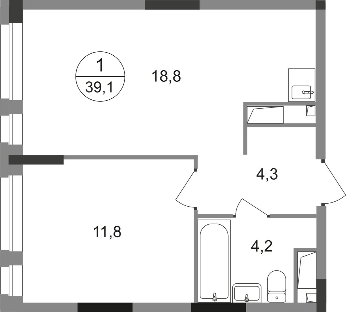1-комнатная 39 м2 в ЖК Первый Московский корпус null этаж 15