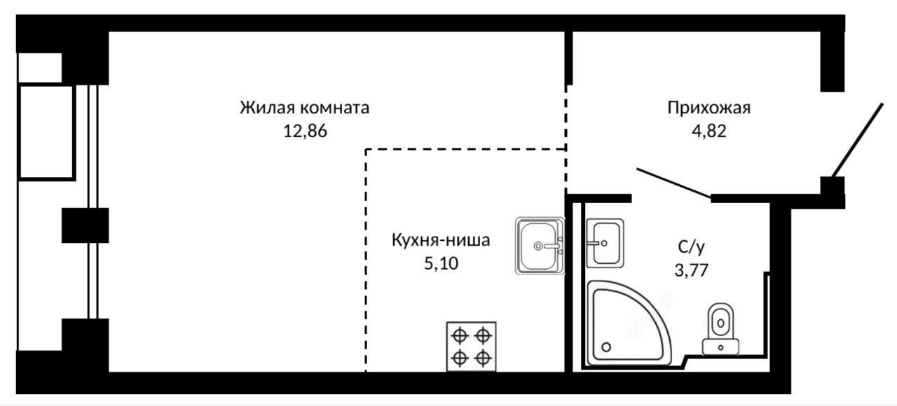 Студия 26.1 м2 в ЖК undefined корпус null этаж 4