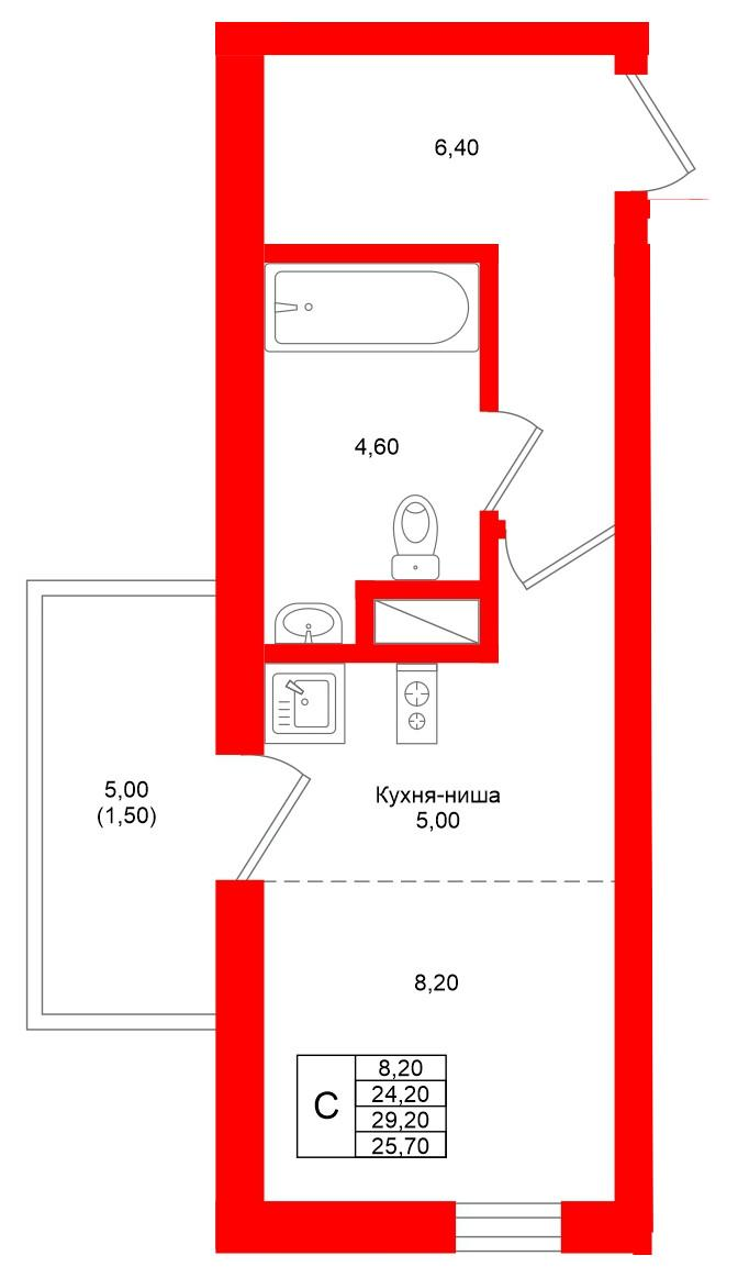 Студия 25 м2 в ЖК Фридланд корпус null этаж 5