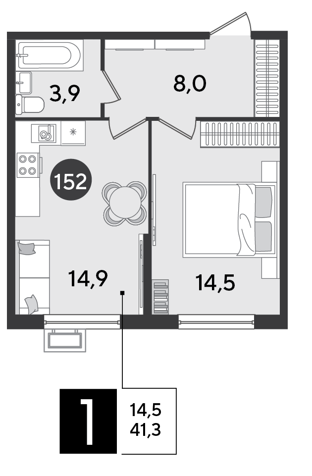 1-комнатная 41 м2 в ЖК Парк Победы 2 корпус null этаж 2