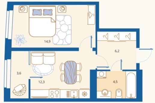 1-комнатная 41.5 м2 в ЖК undefined корпус null этаж 7