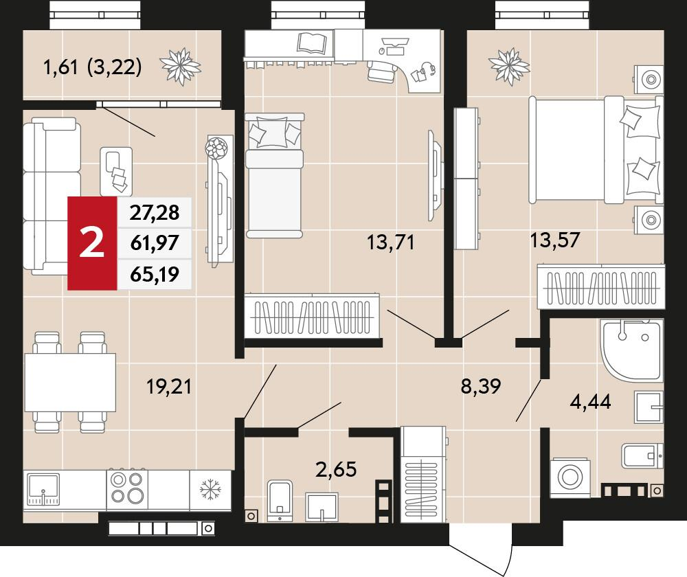 2-комнатная 65 м2 в ЖК Невский корпус null этаж 9