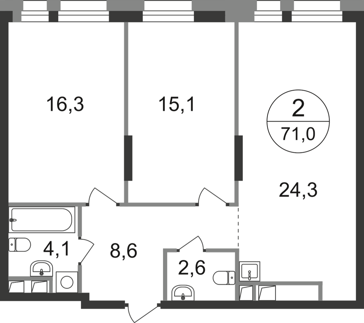 2-комнатная 71 м2 в ЖК Первый Московский корпус null этаж 2