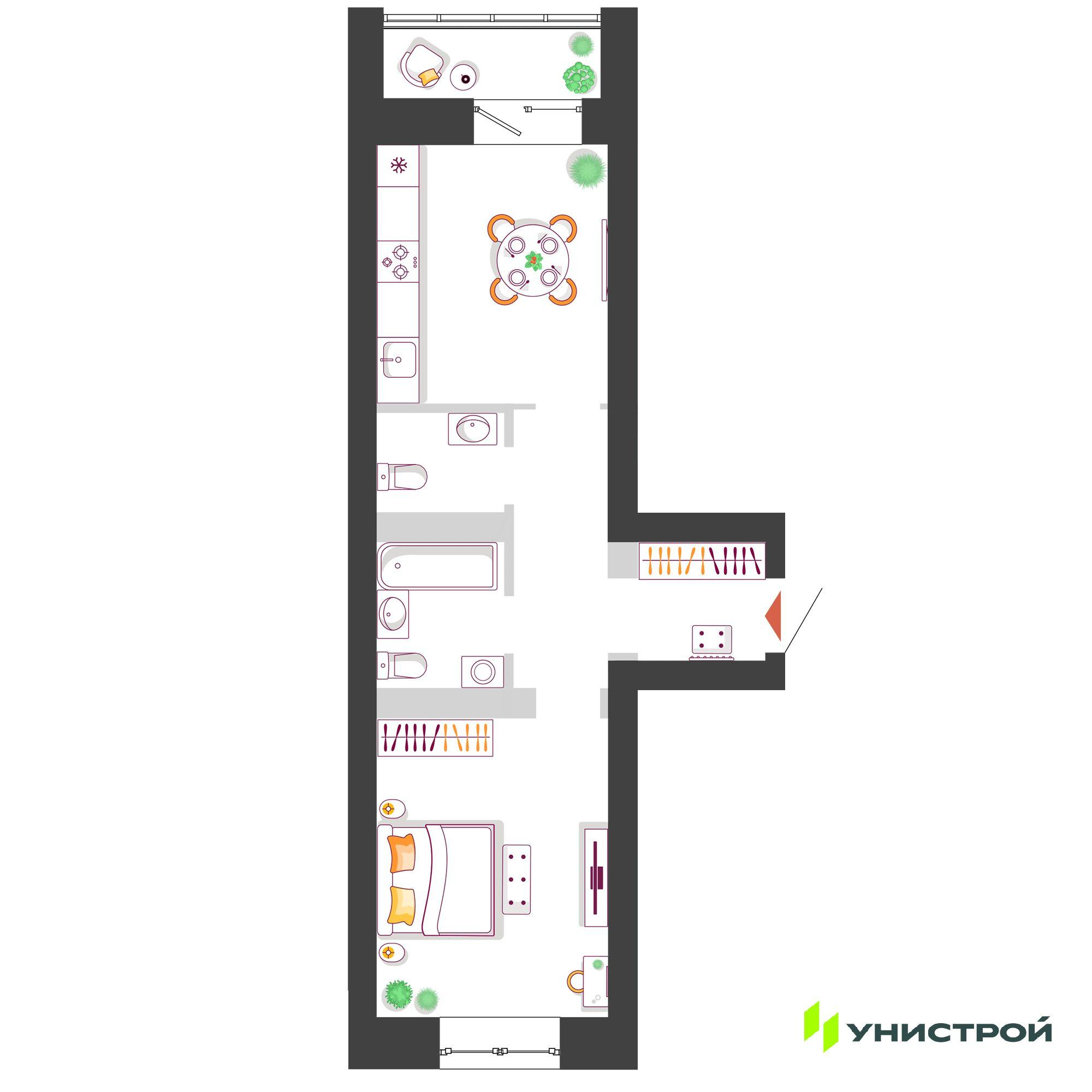 1-комнатная 41 м2 в ЖК Южный бульвар корпус null этаж 5