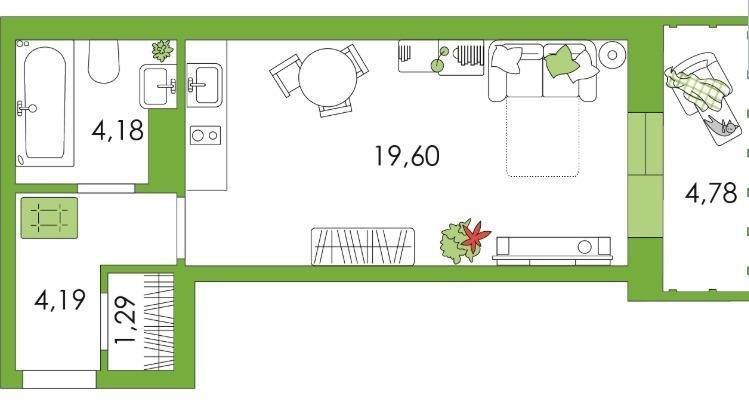 Студия 28.6 м2 в ЖК undefined корпус null этаж 7