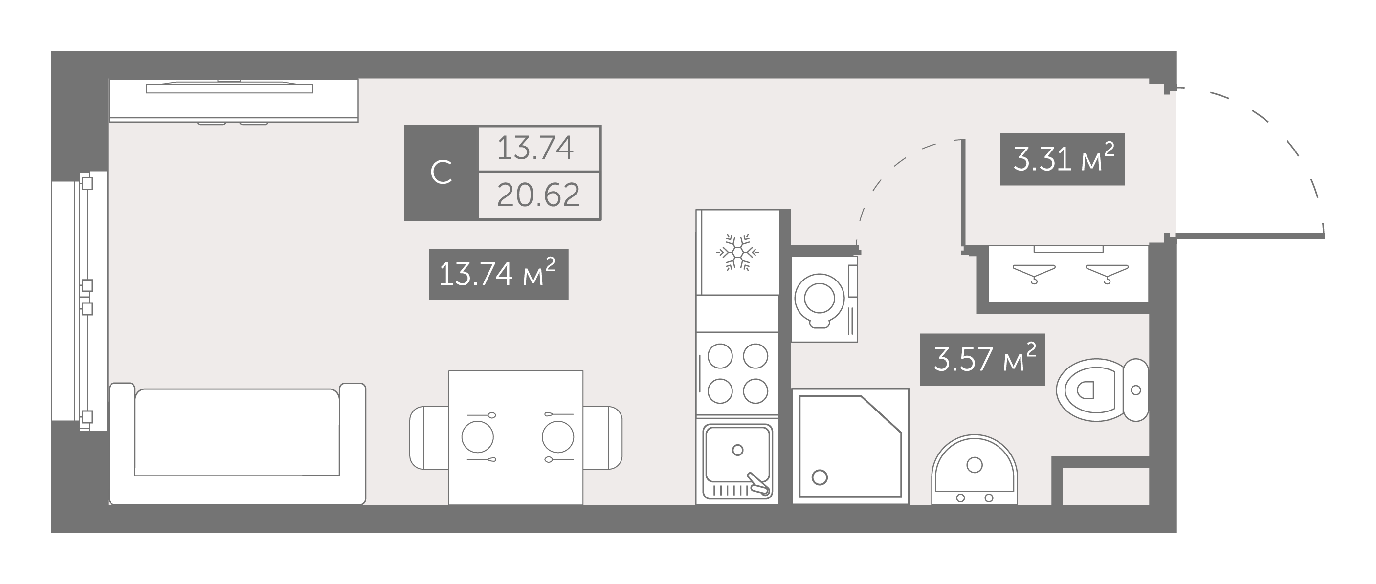 Студия 20 м2 в ЖК  Zoom на Неве корпус null этаж 12