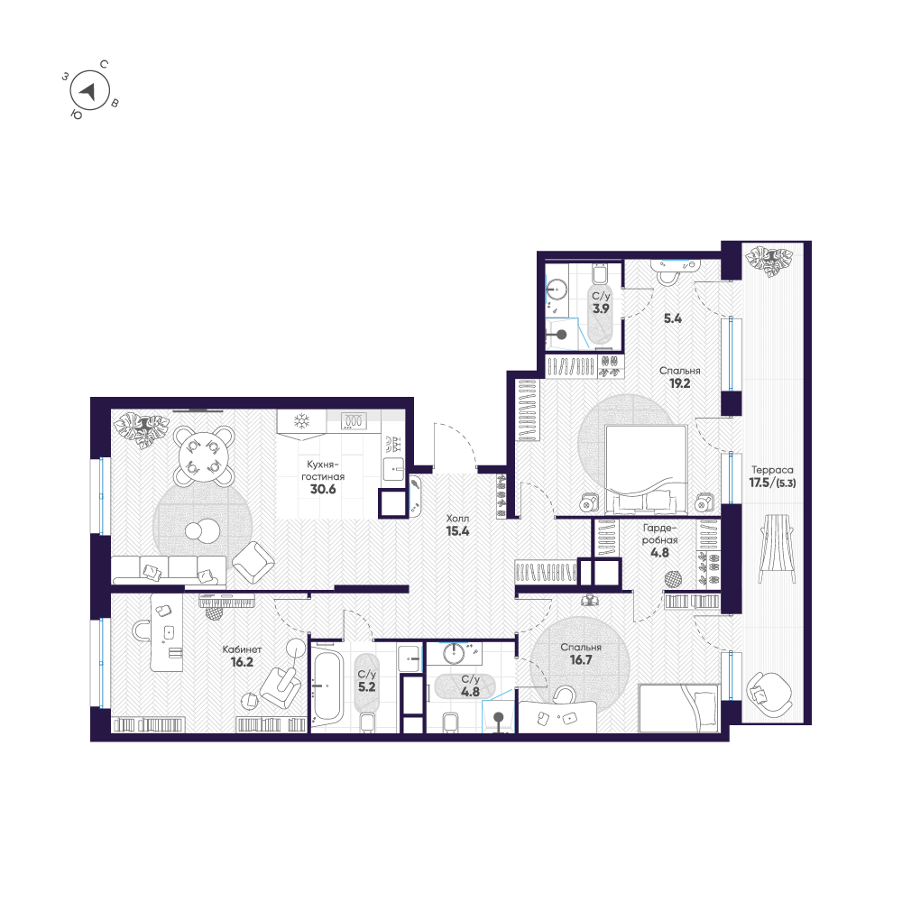 3-комнатная 127 м2 в ЖК ЛДМ корпус null этаж 9