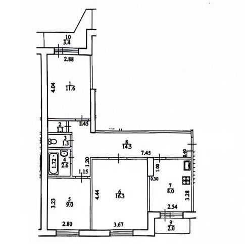 3-комнатная 66.7 м2 в ЖК undefined корпус null этаж 9