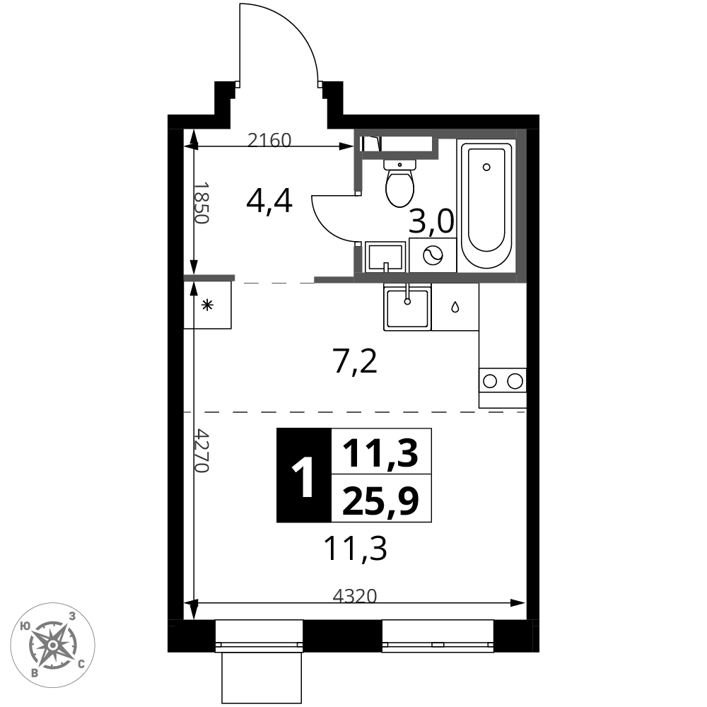 Студия 25 м2 в ЖК 1-й Донской корпус null этаж 22