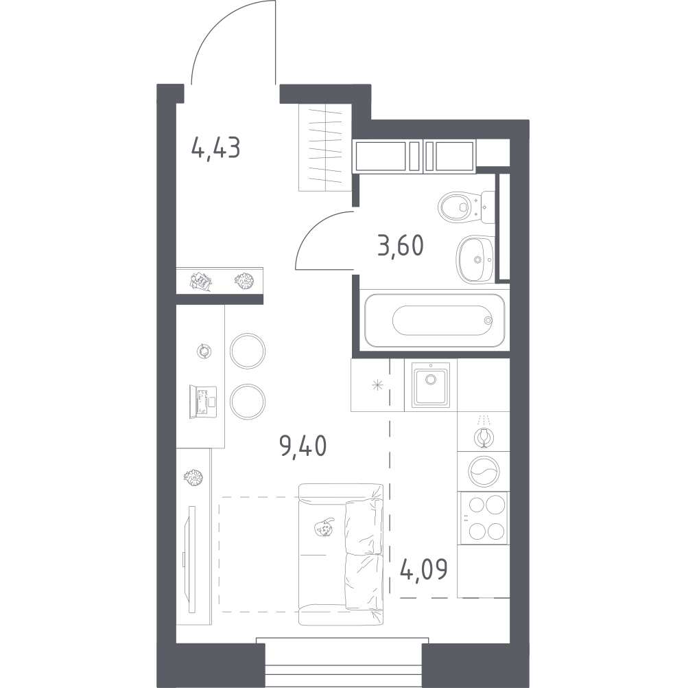 Студия 21 м2 в ЖК Эко Бунино корпус null этаж 3