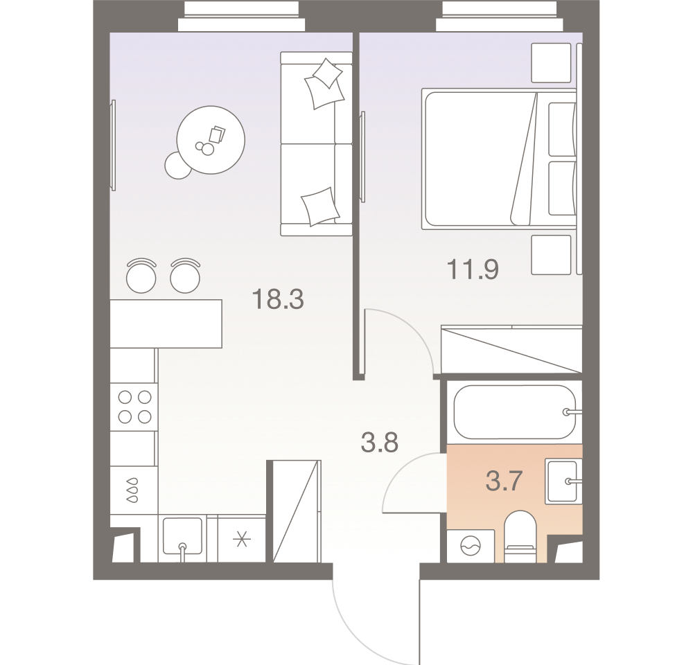 2-комнатная 37 м2 в ЖК Twelve корпус null этаж 12
