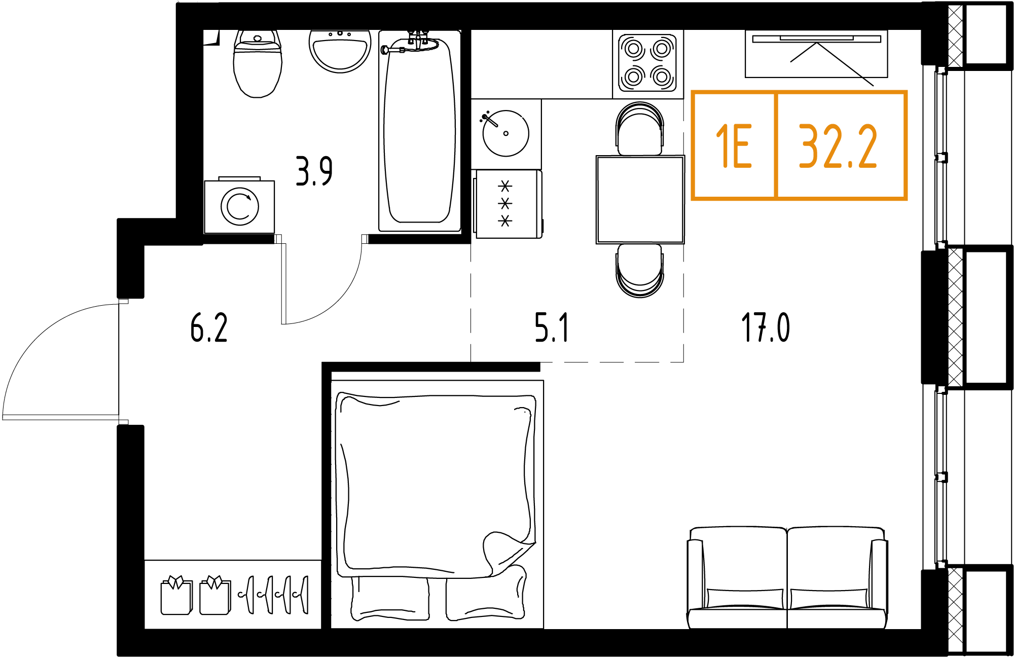 1-комнатная 32 м2 в ЖК Skolkovo One корпус null этаж 7