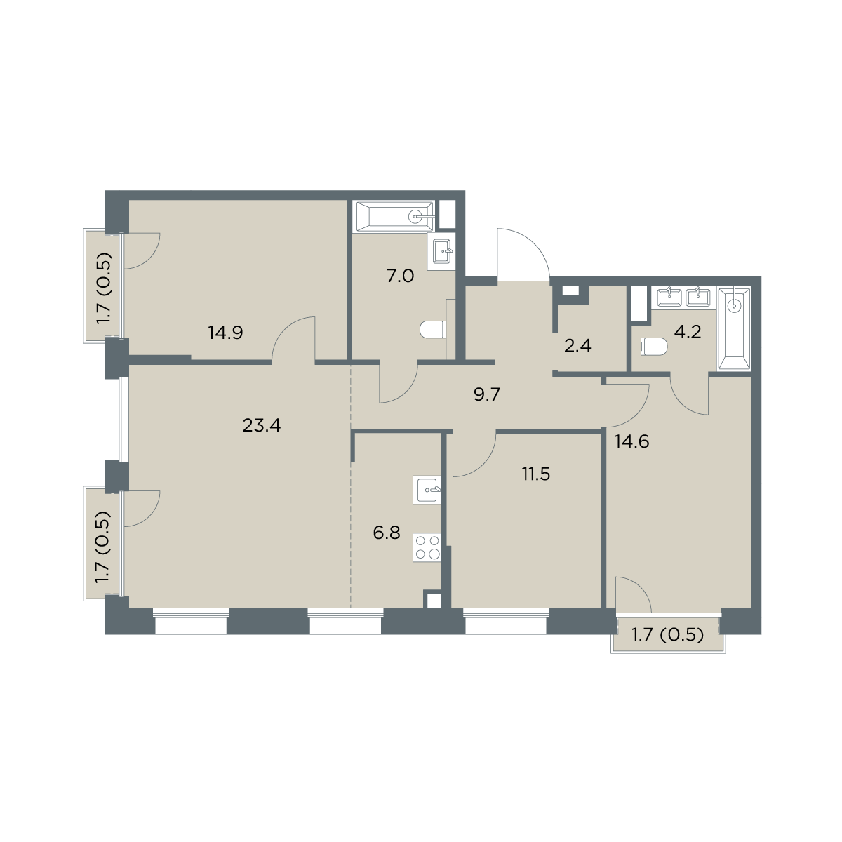 4-комнатная 96 м2 в ЖК Станиславский корпус null этаж 6