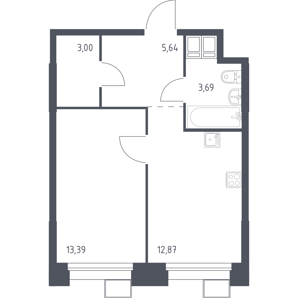 1-комнатная 38 м2 в ЖК Тропарево Парк корпус null этаж 18