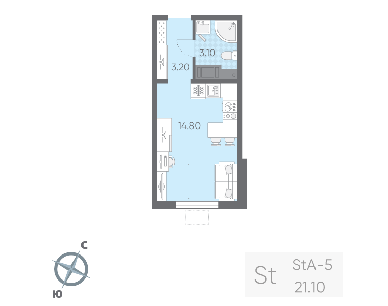 Студия 21 м2 в ЖК Ручьи (2 оч.) корпус null этаж 16