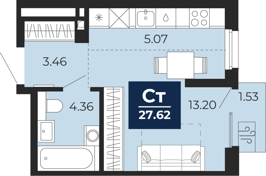 Студия 26 м2 в ЖК Беринг корпус null этаж 17